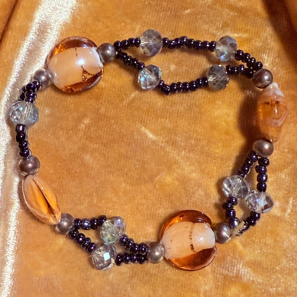 Elegant Beaded Bracelet with Amber and Purple Accents